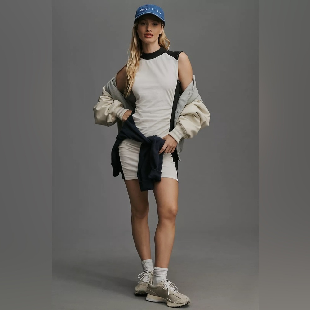Daily Practice Anthropology Jersey Knit Cotton Black White Color Block Dress L